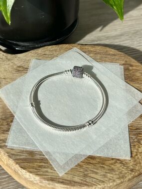Pandora Classic Charm Bracelet, Purple CZ Barrel Clasp Size